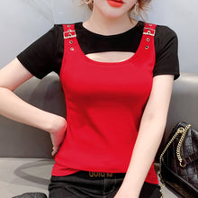 Load image into Gallery viewer, New 2021 Summer Short Sleeve Women t-shirt Fashion Casual Patchwork Tops Shirt Plus Size Women clothing