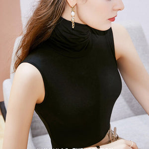 New 2021 Summer Woman's Tshirt Fashion Casual Turtleneck Sleeveless Solid Color Tops Plus Size Stretch Tight t-shirt