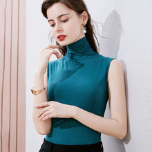 Load image into Gallery viewer, New 2021 Summer Woman&#39;s Tshirt Fashion Casual Turtleneck Sleeveless Solid Color Tops Plus Size Stretch Tight t-shirt