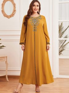 New 2021 Vintage Split Dress Women Summer Dress Long Sleeve Muslim Dresses Casual Abaya Modest  Vestido Long Maxi Dresses