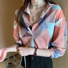 Load image into Gallery viewer, New 2021 Women Print Blouse Spring Summer Chiffon Shirts Casual  Oversize Button Up Blouse Fashionable Office Lady Wild Tops