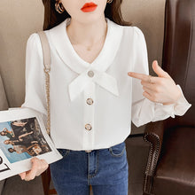 Load image into Gallery viewer, New 2022 Spring Women Chiffon Shirt Fashion Casual Long Sleeved Solid Color White Blouses Elegant Slim Office Lady Tops