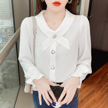 Load image into Gallery viewer, New 2022 Spring Women Chiffon Shirt Fashion Casual Long Sleeved Solid Color White Blouses Elegant Slim Office Lady Tops