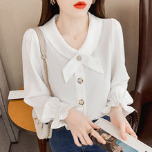 Load image into Gallery viewer, New 2022 Spring Women Chiffon Shirt Fashion Casual Long Sleeved Solid Color White Blouses Elegant Slim Office Lady Tops