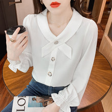 Load image into Gallery viewer, New 2022 Spring Women Chiffon Shirt Fashion Casual Long Sleeved Solid Color White Blouses Elegant Slim Office Lady Tops