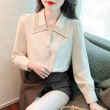 Load image into Gallery viewer, New 2022 Spring Women Chiffon Shirt Fashion Long Sleeved Turn Down Collar Solid Color Blouse Office Lady Tops