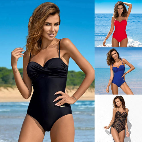 New Arrival Summer Women One Piece Swimsuit Push Up Underwire Swimwear Red Solid Color Bathing Suit Plus Size XXL Beachwear