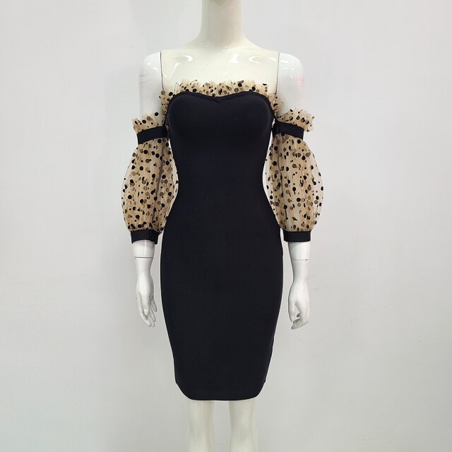 New Arrival Women Autumn Sexy Off Shoulder Mesh Black Mini Bodycon Bandage Dress 2021 Elegant Evening Party Dress Vestido