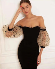 Load image into Gallery viewer, New Arrival Women Autumn Sexy Off Shoulder Mesh Black Mini Bodycon Bandage Dress 2021 Elegant Evening Party Dress Vestido