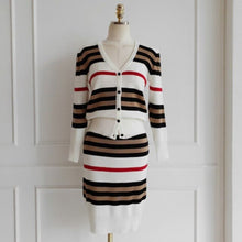 Load image into Gallery viewer, New Autumn 2 Piece Suit Ladies Winter Knitting Striped Korea Long Sleeve V Neck Tops and Mini Skirt Sexy Set for Women Clothing
