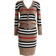 Load image into Gallery viewer, New Autumn 2 Piece Suit Ladies Winter Knitting Striped Korea Long Sleeve V Neck Tops and Mini Skirt Sexy Set for Women Clothing