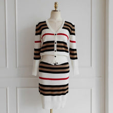 Load image into Gallery viewer, New Autumn 2 Piece Suit Ladies Winter Knitting Striped Korea Long Sleeve V Neck Tops and Mini Skirt Sexy Set for Women Clothing