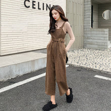 Load image into Gallery viewer, New Autumn Suits Women Loose Retro Corduroy Overalls + Knitted Round Neck Bottoming Sweater 2-Piece Sets Female