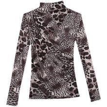 Load image into Gallery viewer, New Autumn Winter Women&#39;s T-Shirt Fashion Long Sleeve Turtleneck Leopard Mesh Tops Shirt Plus Size Women Clothing