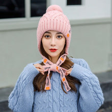 Load image into Gallery viewer, New Autumn and Winter Hat Women Korean Fashion Bow Tie English Knitted Hat Warm Hair Ball Mother Ear Cap Wholesale Drop Shipping
