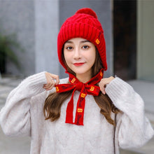 Load image into Gallery viewer, New Autumn and Winter Hat Women Korean Fashion Bow Tie English Knitted Hat Warm Hair Ball Mother Ear Cap Wholesale Drop Shipping
