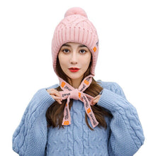 Load image into Gallery viewer, New Autumn and Winter Hat Women Korean Fashion Bow Tie English Knitted Hat Warm Hair Ball Mother Ear Cap Wholesale Drop Shipping