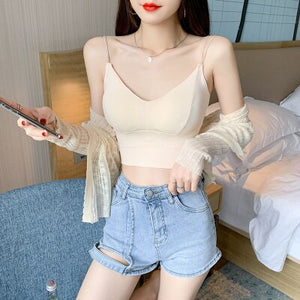 New Beauty Back Korean Ice Silk Back Shaping Sling Back Crop Top Harajuku Streetwear Gothic Workout Woman Clothes Croptop Summer