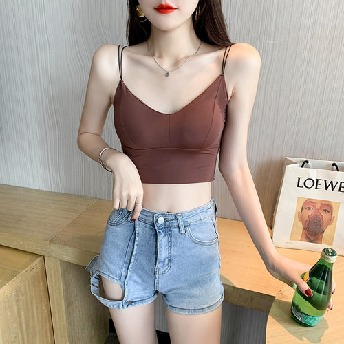 New Beauty Back Korean Ice Silk Back Shaping Sling Back Crop Top Harajuku Streetwear Gothic Workout Woman Clothes Croptop Summer
