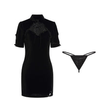Load image into Gallery viewer, New Black Cheongsam Dress Sexy Lingerie Velvet Slim High Split Uniform Outfits Women Nightdress High Quality Sleepwear