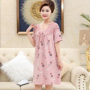 New Brand Cartoon Sleepwear Nightgown Short Sleeve Women 100% Cotton Nightdress Casual Summer Sexy Nightwear Sleepshirt