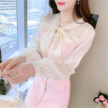 Load image into Gallery viewer, New Chic Women Set 2021 Korea Autumn Ladies Elegant Sweet Bow Tie Patchwork Tweed Jacket Top+High Waist Short Skirt 2-Piece Suit