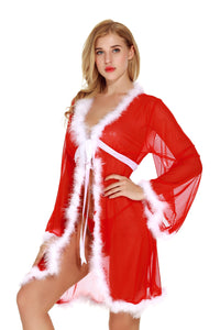 New Christmas Clothing Plus Size Erotic Hot Sexy Lingerie Female Lace Transparent Sexy Pajamas Robe Loose Bathrobe Dress for Sex