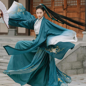 New Classic Chinese Costume Women Traditional Hanfu Performance Clothes Song Dynasty Embroidery Dress Green Hanfu Plus Size 2XL