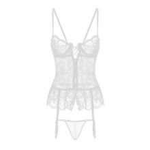 Load image into Gallery viewer, New Elasticity Corset Lace Bandage with Panty Sexy Underwear Lace Up Body Bustier Overbust with Straps Belt Breathable Lingerie