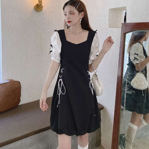 New Elegant Puff Sleeve Dress Summer Women Sweet Square Collar Dresses Femme Fashion Bandage Designed Vestidos Mujer Chic 2022