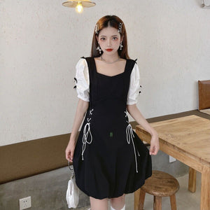 New Elegant Puff Sleeve Dress Summer Women Sweet Square Collar Dresses Femme Fashion Bandage Designed Vestidos Mujer Chic 2022