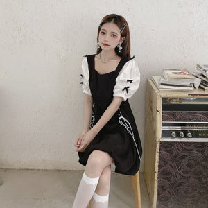 New Elegant Puff Sleeve Dress Summer Women Sweet Square Collar Dresses Femme Fashion Bandage Designed Vestidos Mujer Chic 2022