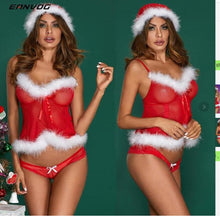 Load image into Gallery viewer, New European and American Sexy Underwear Christmas Sexy Gauze 3-piece Set Large Size Lingerie Set Erotic  Exotic Apparel
