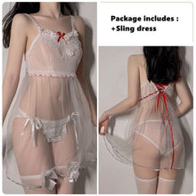 Load image into Gallery viewer, New Exotic Women&#39;s Erotic Lingerie Sexy See-through Tulle Temptation Nightdress Deep V Bandage Suspender Skirt Home Service Suit