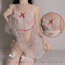 Load image into Gallery viewer, New Exotic Women&#39;s Erotic Lingerie Sexy See-through Tulle Temptation Nightdress Deep V Bandage Suspender Skirt Home Service Suit