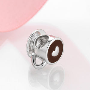 New Fashion 925 Sterling Silver Love Free time Heart Coffee Cup Beads Fits Original pandora Charms Bracelet Bangles DIY Jewelry