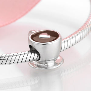New Fashion 925 Sterling Silver Love Free time Heart Coffee Cup Beads Fits Original pandora Charms Bracelet Bangles DIY Jewelry