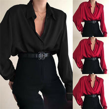 Load image into Gallery viewer, New Fashion Autumn Women Blouse Shirt Lapel Long Sleeve Solid Black Red Ladies Blouse For Women Female Top Clothing