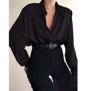 New Fashion Autumn Women Blouse Shirt Lapel Long Sleeve Solid Black Red Ladies Blouse For Women Female Top Clothing