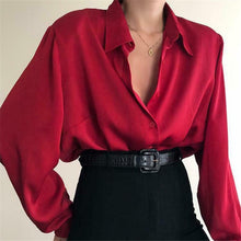 Load image into Gallery viewer, New Fashion Autumn Women Blouse Shirt Lapel Long Sleeve Solid Black Red Ladies Blouse For Women Female Top Clothing