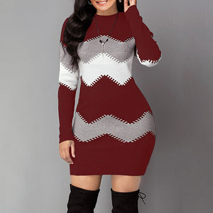 New Fashion Knitted Long Multi-color Top Long Striped Long-sleeved Autumn Winter Sweater Long Multi-color Slim-fit Sweater