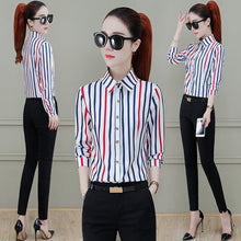 Load image into Gallery viewer, New Fashion Striped Shirts for Women Korean Style Lapel Business Blouse Tops