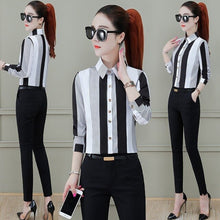 Load image into Gallery viewer, New Fashion Striped Shirts for Women Korean Style Lapel Business Blouse Tops