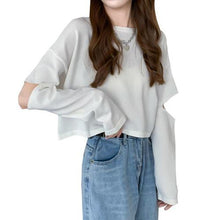 Load image into Gallery viewer, New Fashion Women Tee Shirt  Solid Color Long Sleeve Elbow Hole Hollow Loose T Shirt Top Plus Size 2XL Female Top топ женский