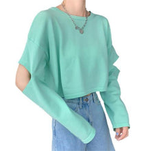 Load image into Gallery viewer, New Fashion Women Tee Shirt  Solid Color Long Sleeve Elbow Hole Hollow Loose T Shirt Top Plus Size 2XL Female Top топ женский