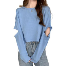 Load image into Gallery viewer, New Fashion Women Tee Shirt  Solid Color Long Sleeve Elbow Hole Hollow Loose T Shirt Top Plus Size 2XL Female Top топ женский