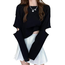 Load image into Gallery viewer, New Fashion Women Tee Shirt  Solid Color Long Sleeve Elbow Hole Hollow Loose T Shirt Top Plus Size 2XL Female Top топ женский