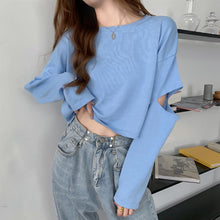 Load image into Gallery viewer, New Fashion Women Tee Shirt  Solid Color Long Sleeve Elbow Hole Hollow Loose T Shirt Top Plus Size 2XL Female Top топ женский