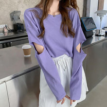 Load image into Gallery viewer, New Fashion Women Tee Shirt  Solid Color Long Sleeve Elbow Hole Hollow Loose T Shirt Top Plus Size 2XL Female Top топ женский