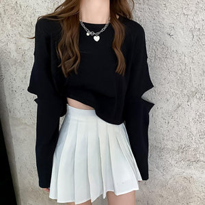 New Fashion Women Tee Shirt  Solid Color Long Sleeve Elbow Hole Hollow Loose T Shirt Top Plus Size 2XL Female Top топ женский